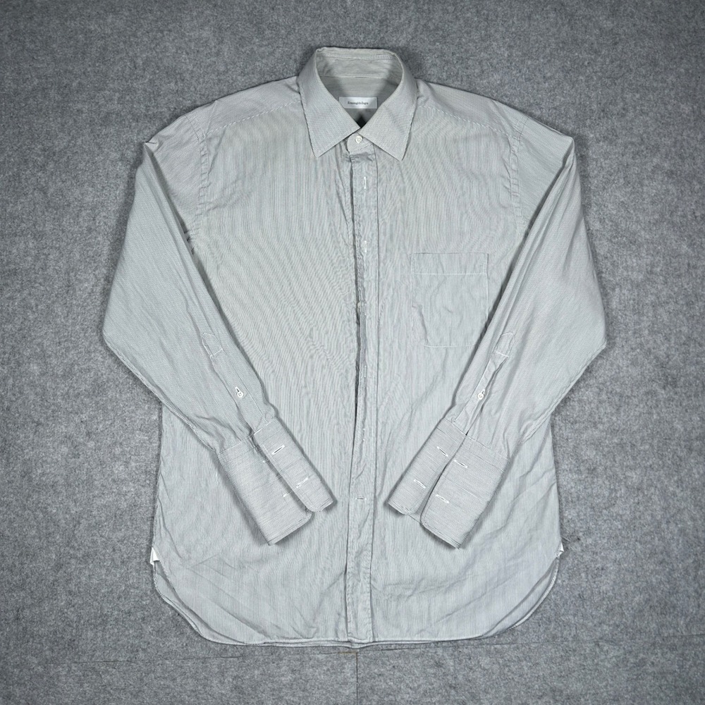 Ermenegildo Zegna button down Shirt Mens 17.5/44 Large White Striped‎ Luxury